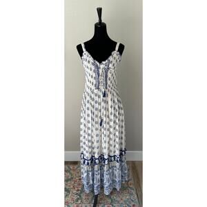 ME 2 MAGIC Paisley Blue and White Embroidered Maxi Dress Size L